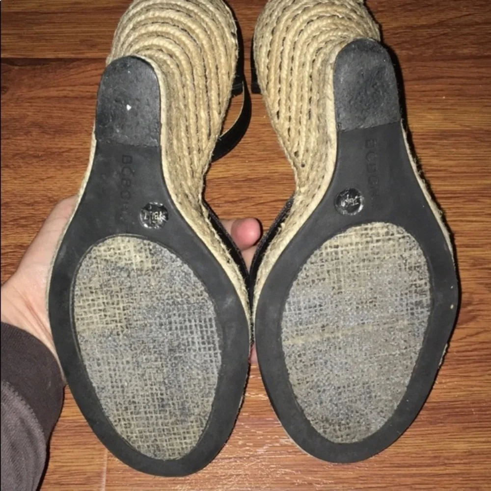 ❤️ BCBGirls Keg black satin espadrille wedges‎ ~ 7